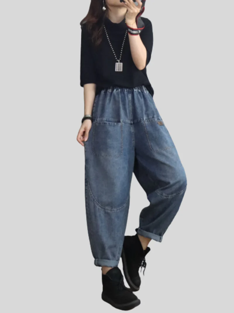 Spring Loose Casual Denim Slim Harem Bottom Pants - Image 7