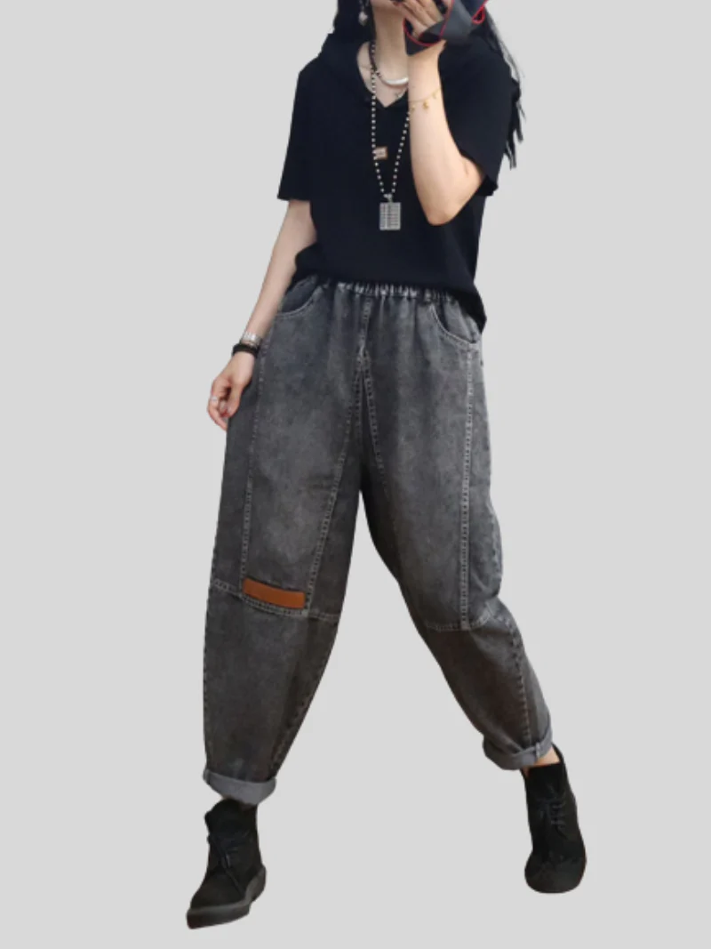 Spring Loose Casual Denim Slim Harem Bottom Pants - Image 8
