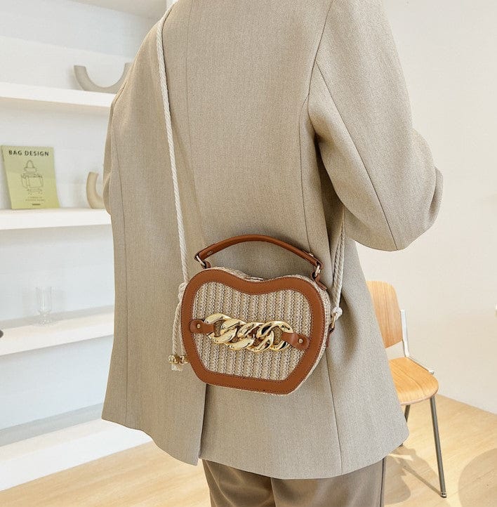Woven Basket Crossbody Bag with Decorative Gold Links - Image 11