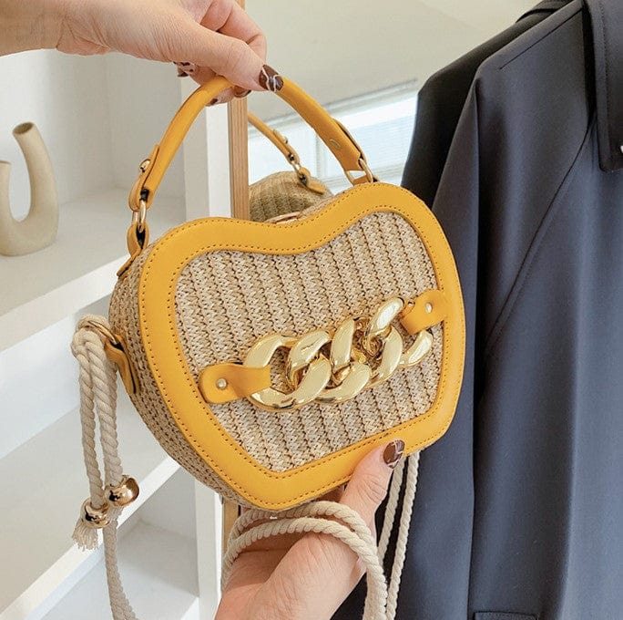 Woven Basket Crossbody Bag with Decorative Gold Links - Image 12