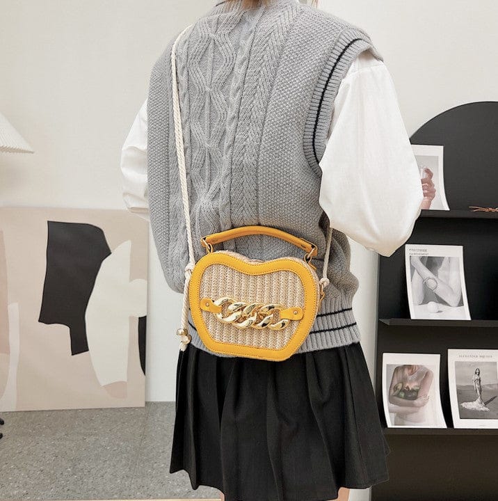 Woven Basket Crossbody Bag with Decorative Gold Links - Image 14