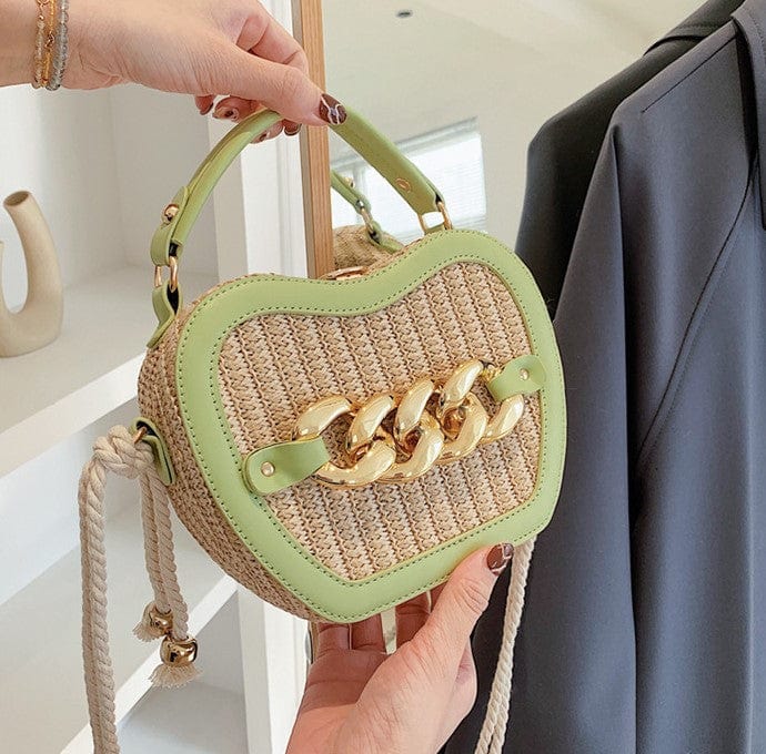 Woven Basket Crossbody Bag with Decorative Gold Links - Image 4
