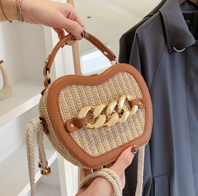 Woven Basket Crossbody Bag with Decorative Gold Links - Image 9