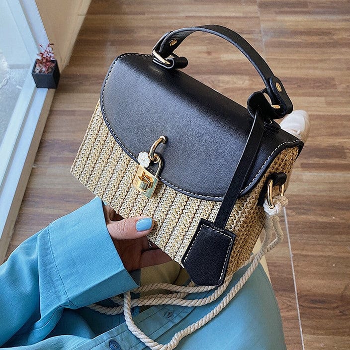 Woven Basket Design Crossbody Bag with Lock Clasp - Image 10
