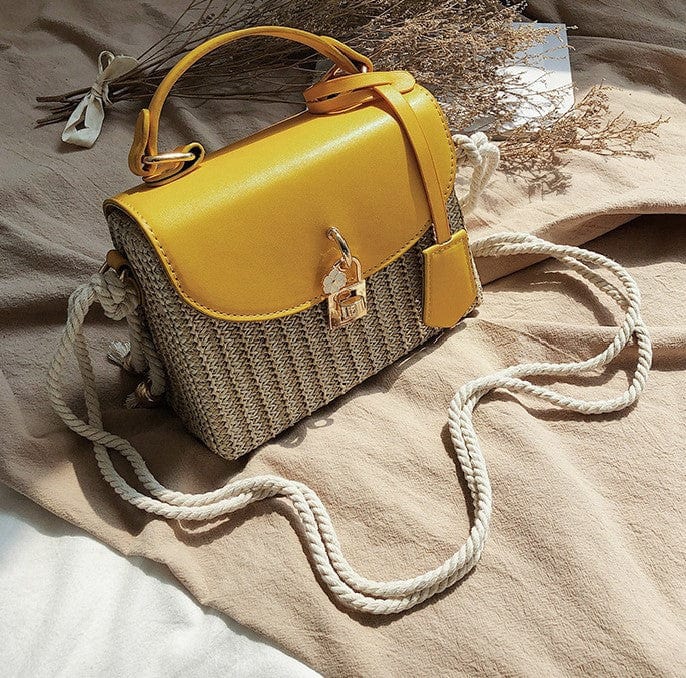 Woven Basket Design Crossbody Bag with Lock Clasp - Image 11