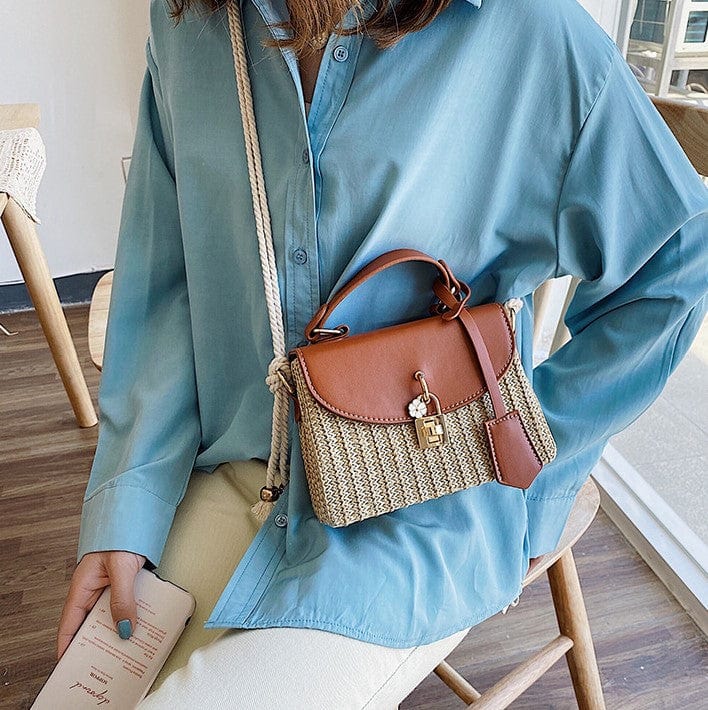 Woven Basket Design Crossbody Bag with Lock Clasp - Image 2
