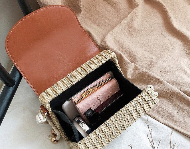 Woven Basket Design Crossbody Bag with Lock Clasp - Image 3