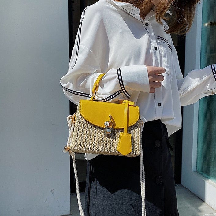 Woven Basket Design Crossbody Bag with Lock Clasp - Image 4