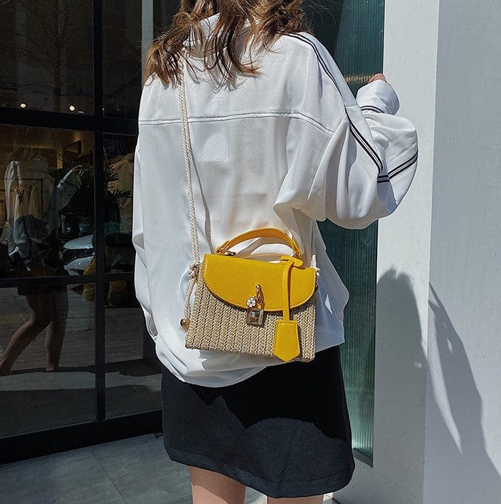Woven Basket Design Crossbody Bag with Lock Clasp - Image 5
