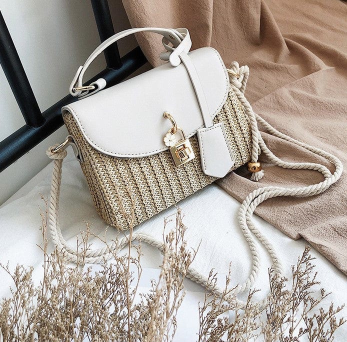 Woven Basket Design Crossbody Bag with Lock Clasp - Image 6
