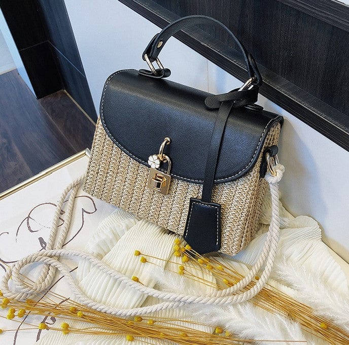 Woven Basket Design Crossbody Bag with Lock Clasp - Image 8