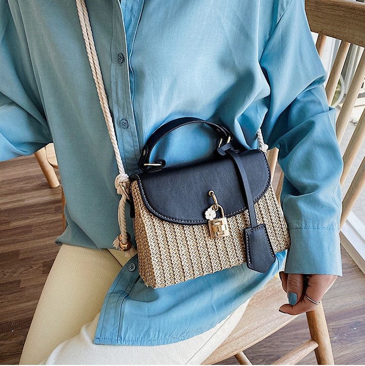 Woven Basket Design Crossbody Bag with Lock Clasp - Image 9