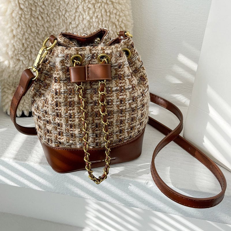 Woven Tweed Satchel Crossbody Bag with Adjustable String - Image 2