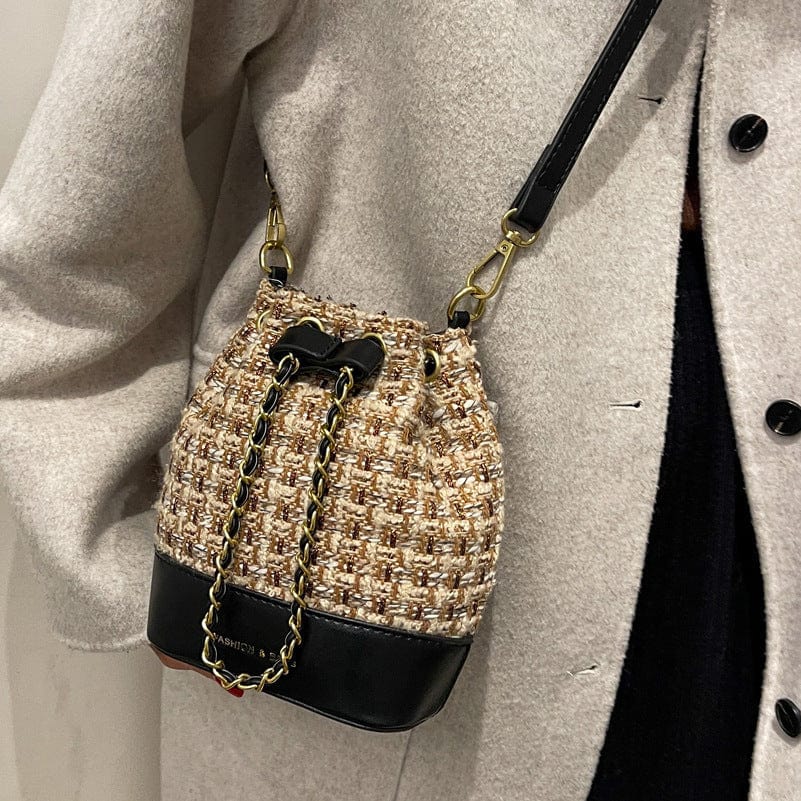 Woven Tweed Satchel Crossbody Bag with Adjustable String - Image 3