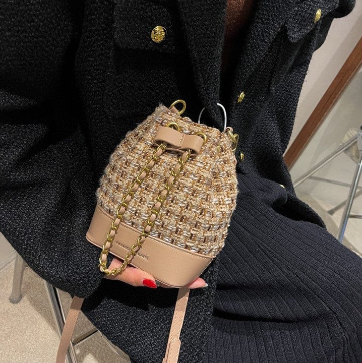 Woven Tweed Satchel Crossbody Bag with Adjustable String - Image 4