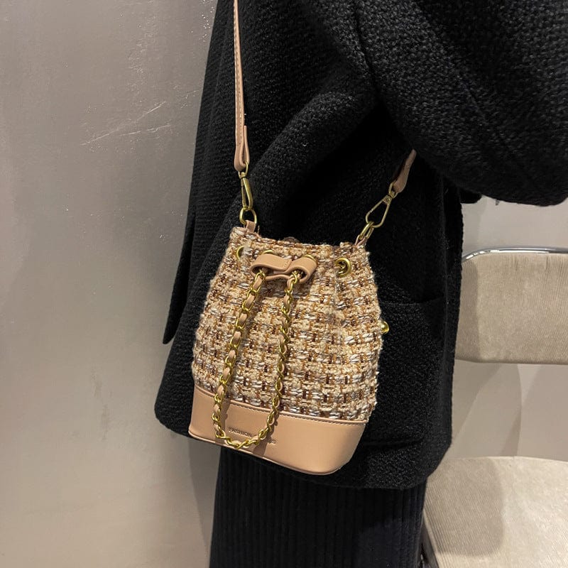 Woven Tweed Satchel Crossbody Bag with Adjustable String - Image 5