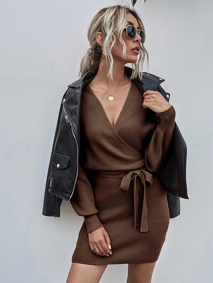 Wrap Bodycon Sweater Dress - Image 15