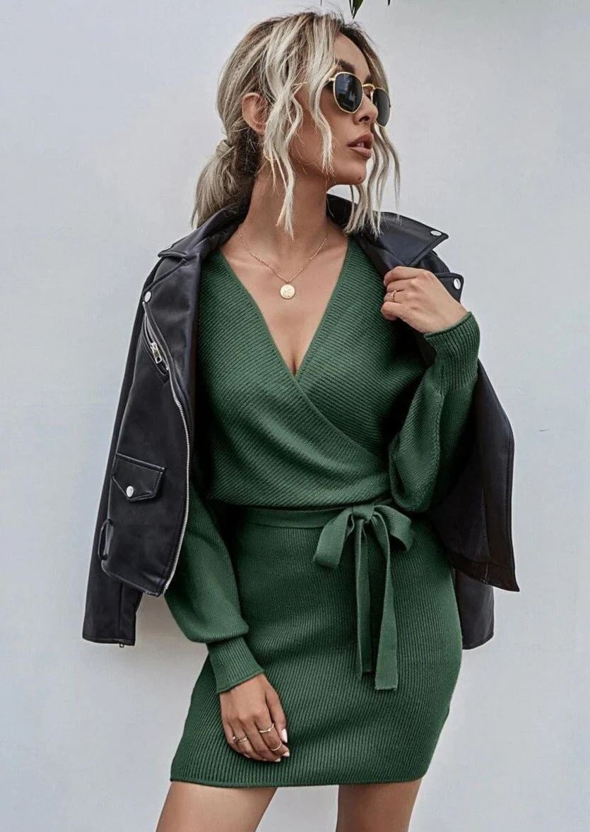 Wrap Bodycon Sweater Dress - Image 2
