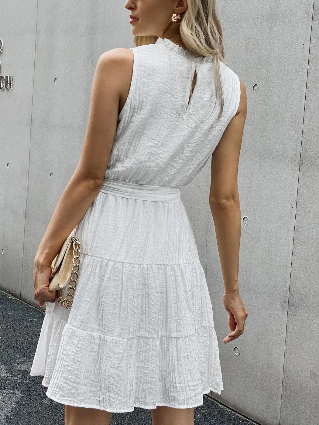 Wrinkled Style Tie Belt Dress - Image 8