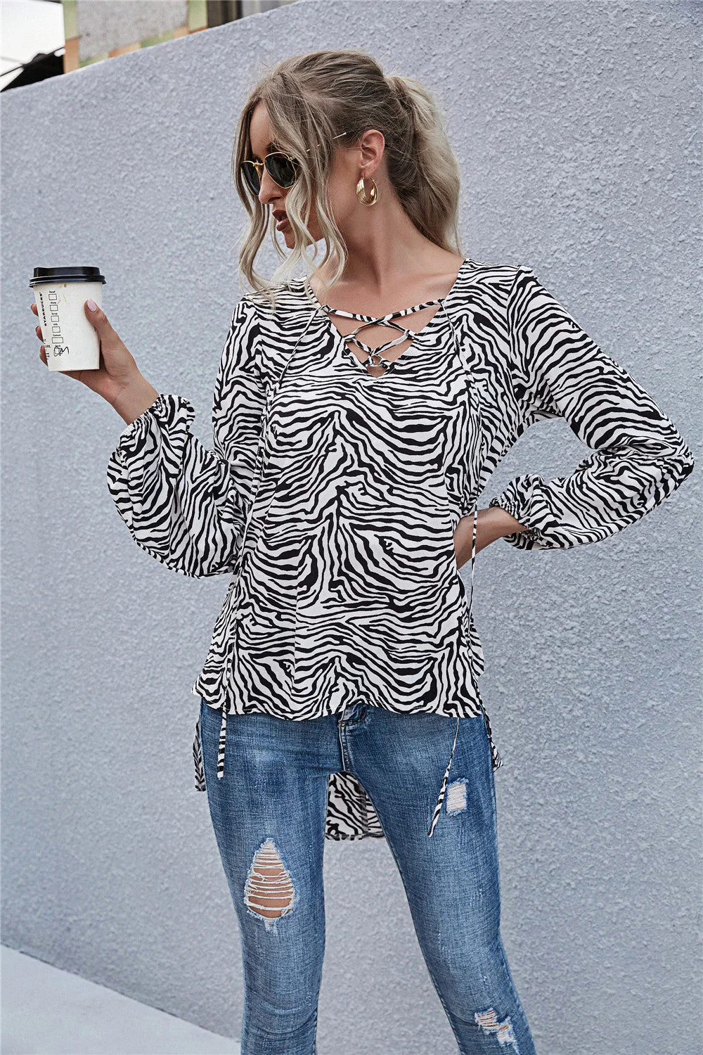 Zebra Print Long Sleeve Blouse - Image 3