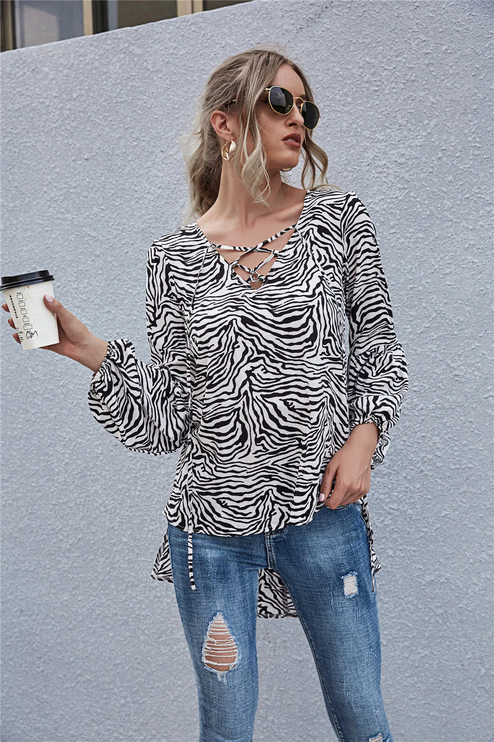 Zebra Print Long Sleeve Blouse - Image 4
