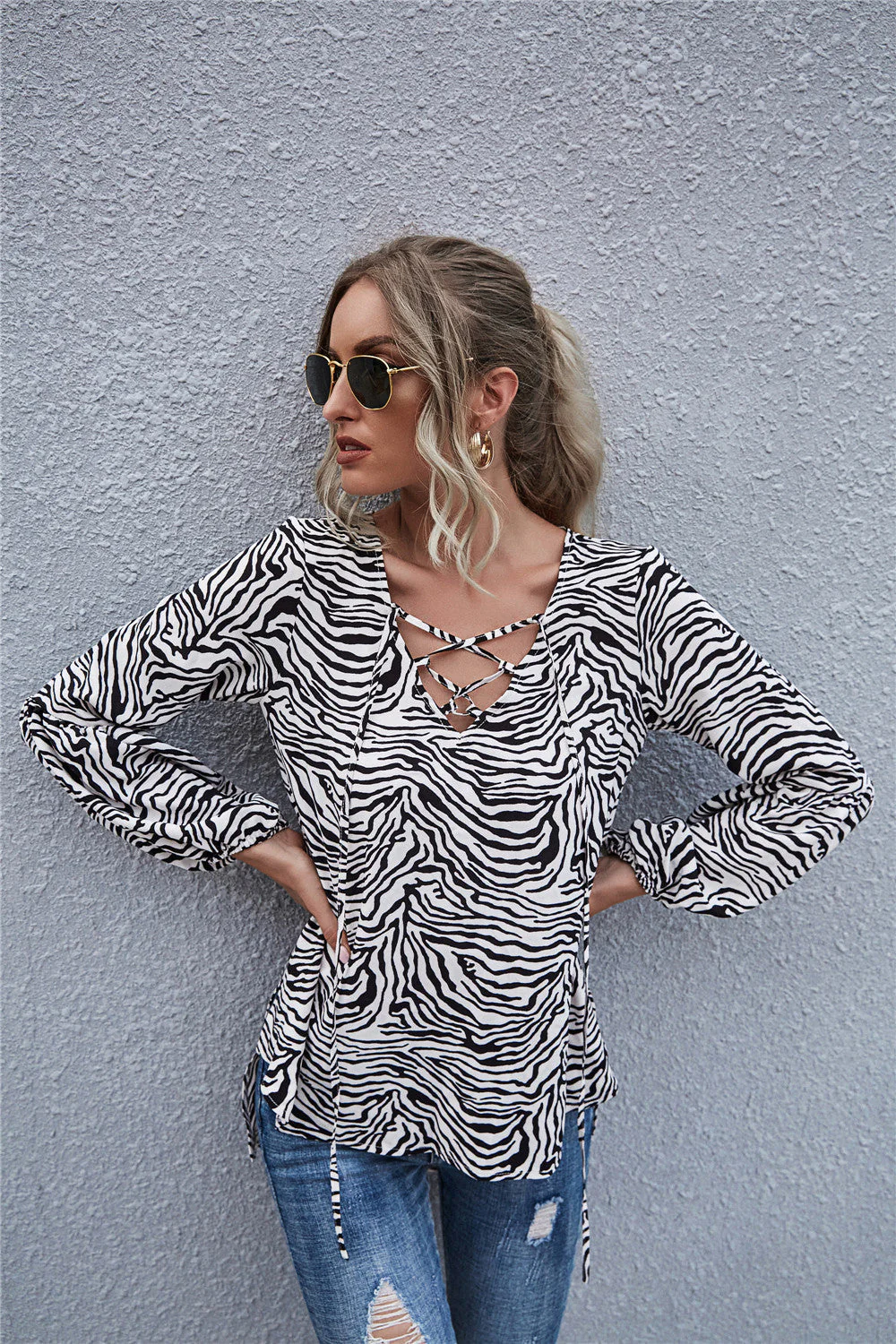Zebra Print Long Sleeve Blouse - Image 5