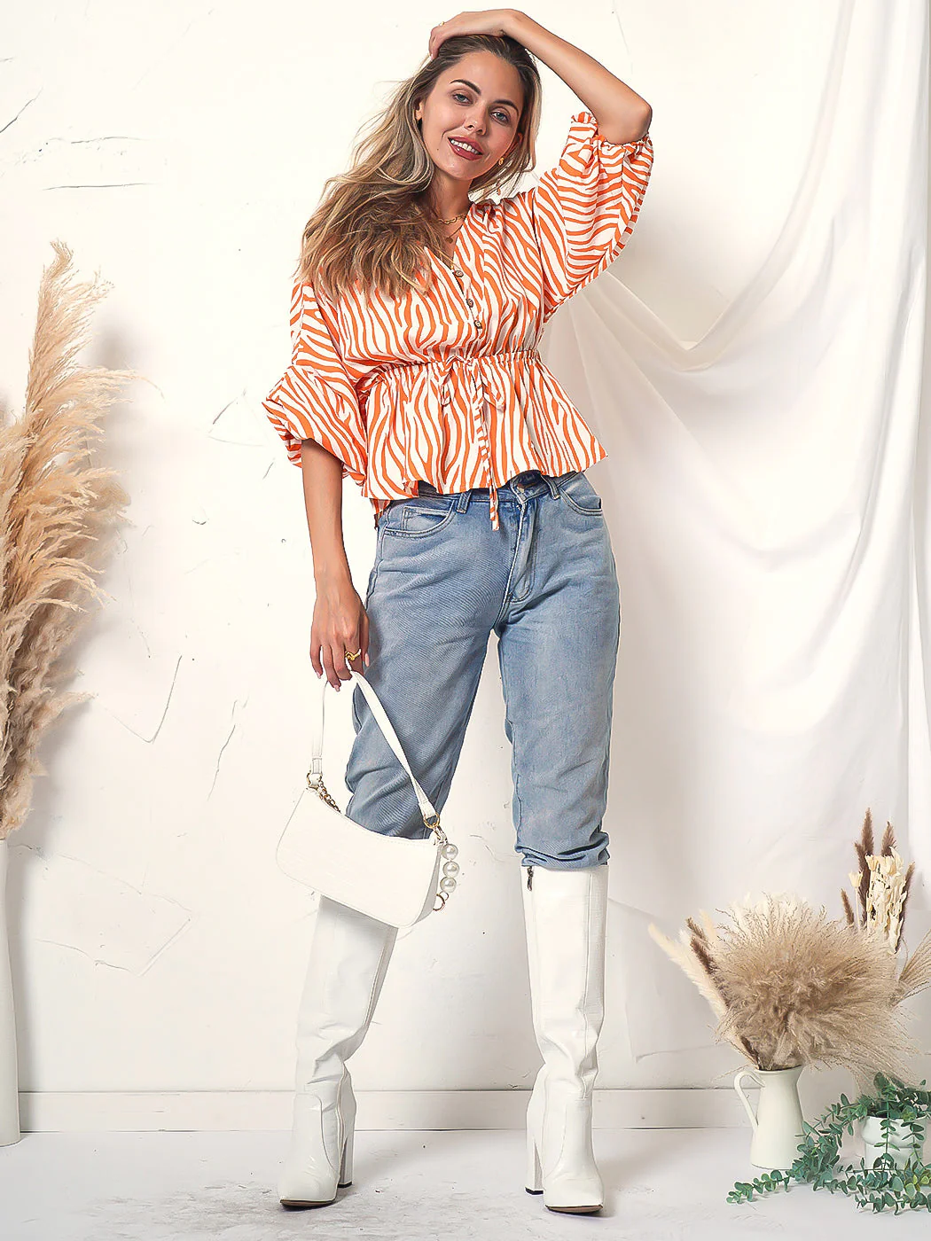 Zebra Print Long Sleeve Button Top - Image 4