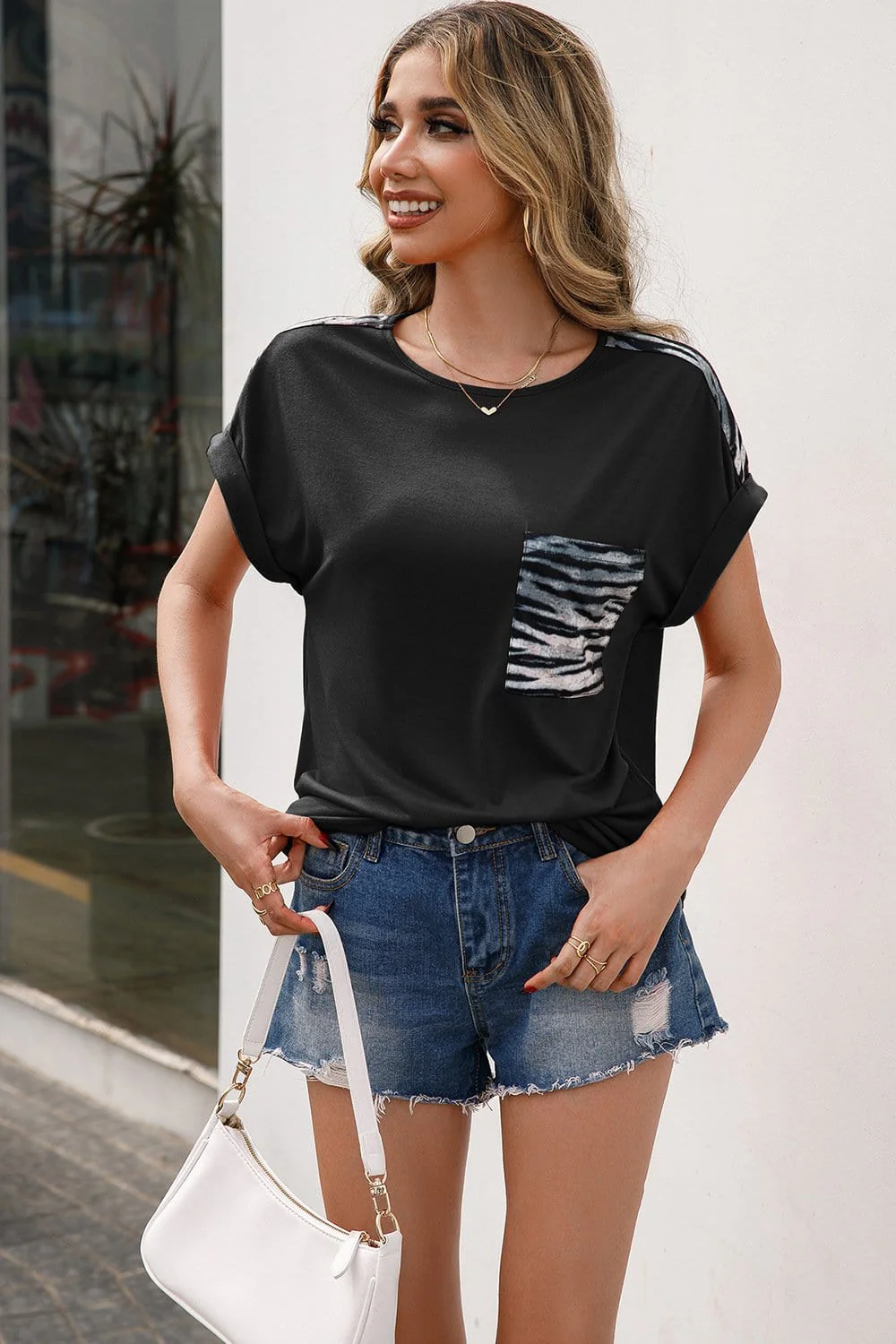 Zebra Print Two Tone Tee - Image 10