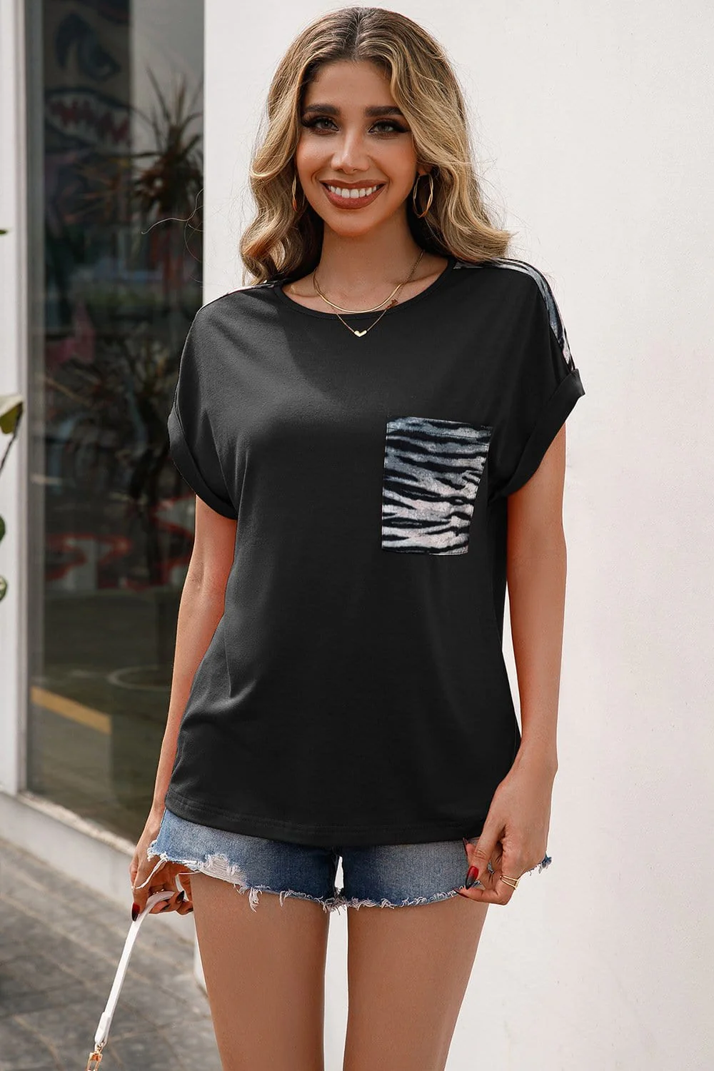 Zebra Print Two Tone Tee - Image 9