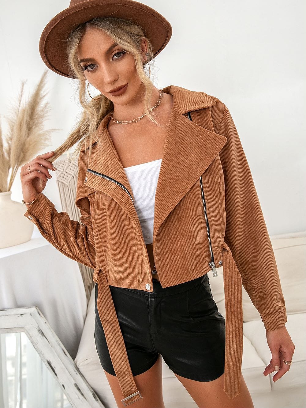 Zip-Up Corduroy Moto Jacket - Image 2