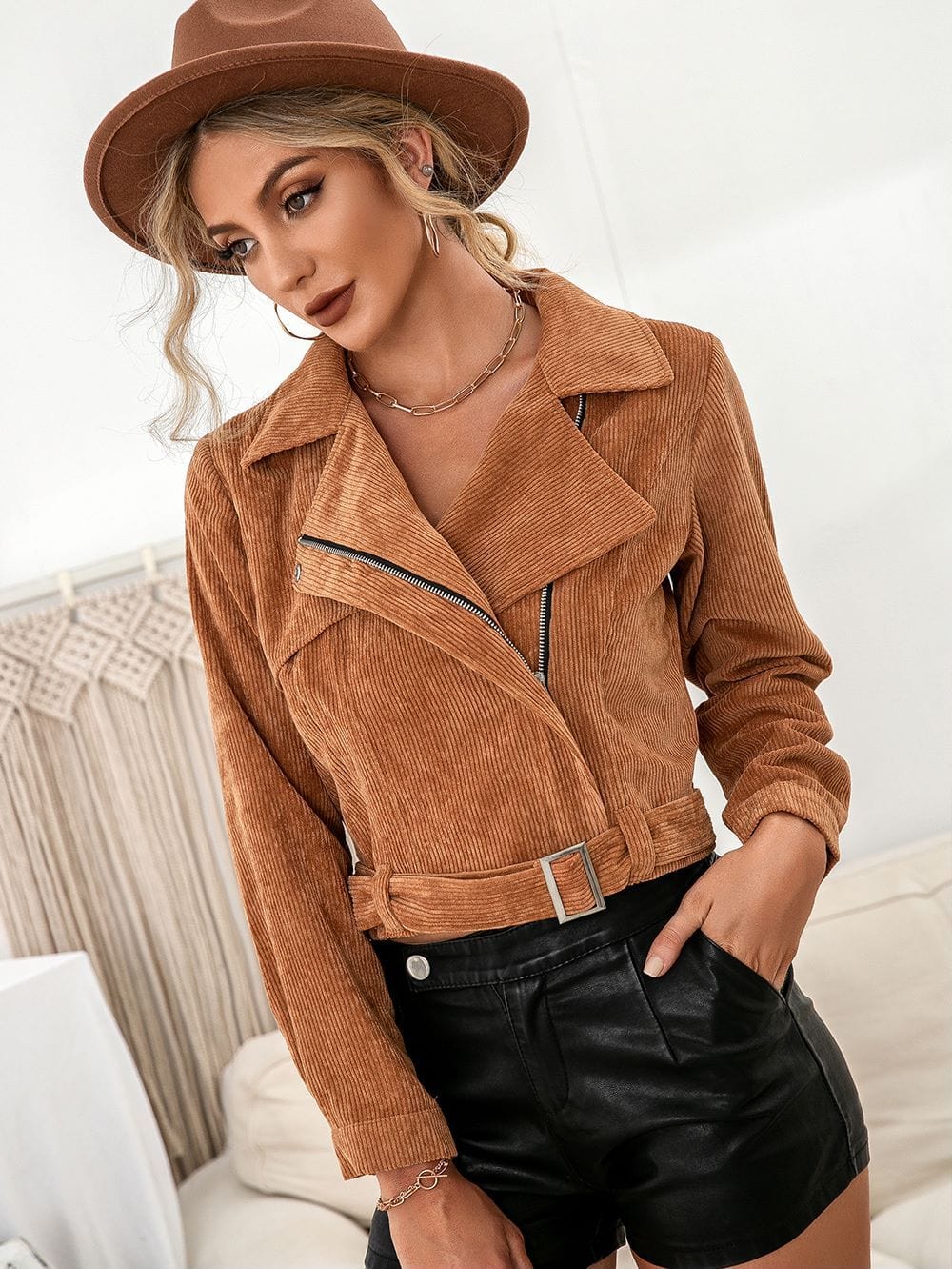 Zip-Up Corduroy Moto Jacket - Image 3
