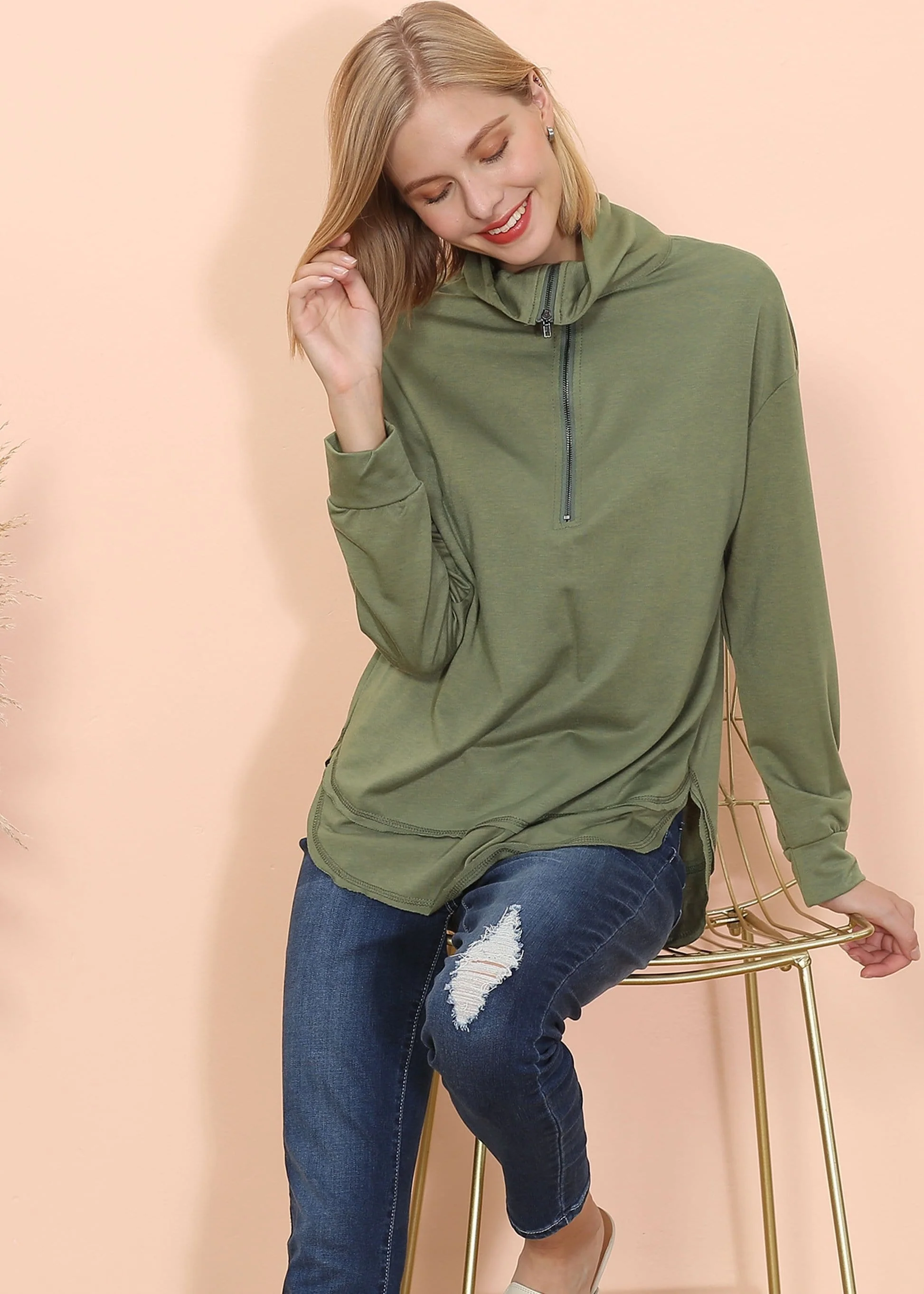 Zip Up Funnel Neck Sweater - Image 11