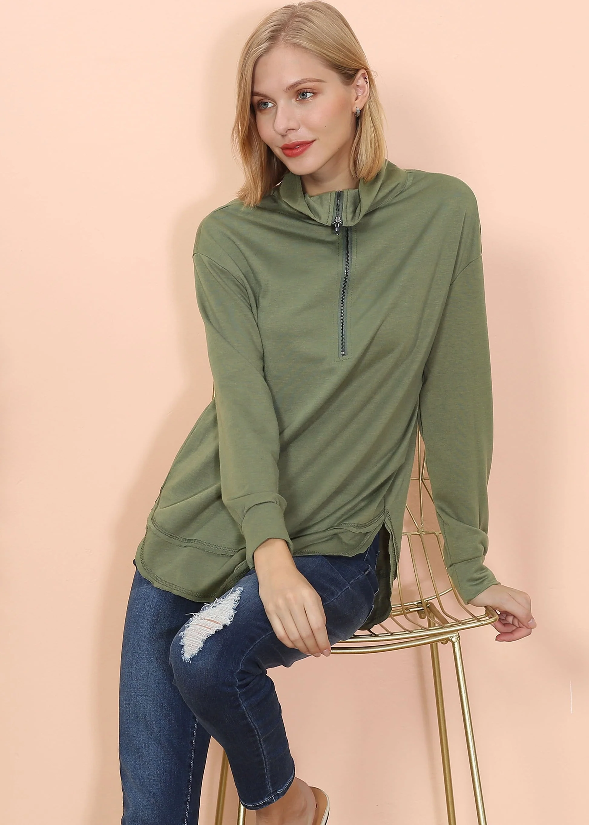 Zip Up Funnel Neck Sweater - Image 12