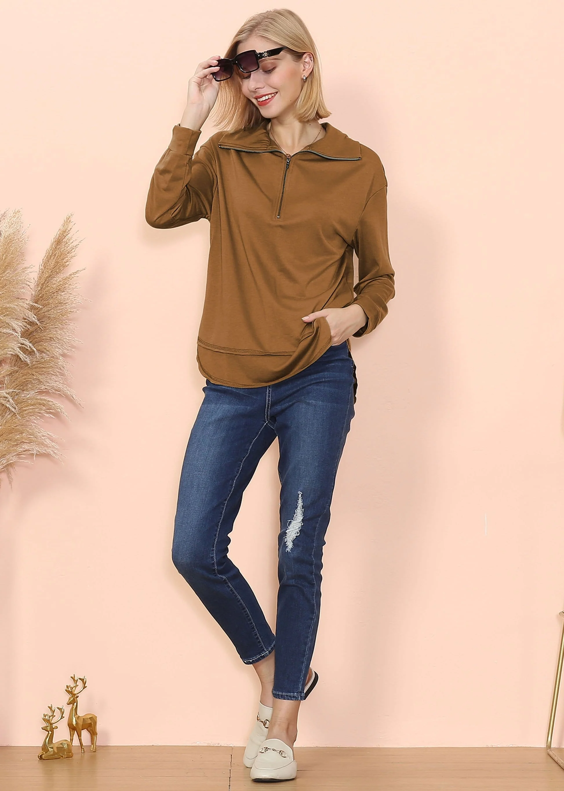 Zip Up Funnel Neck Sweater - Image 3