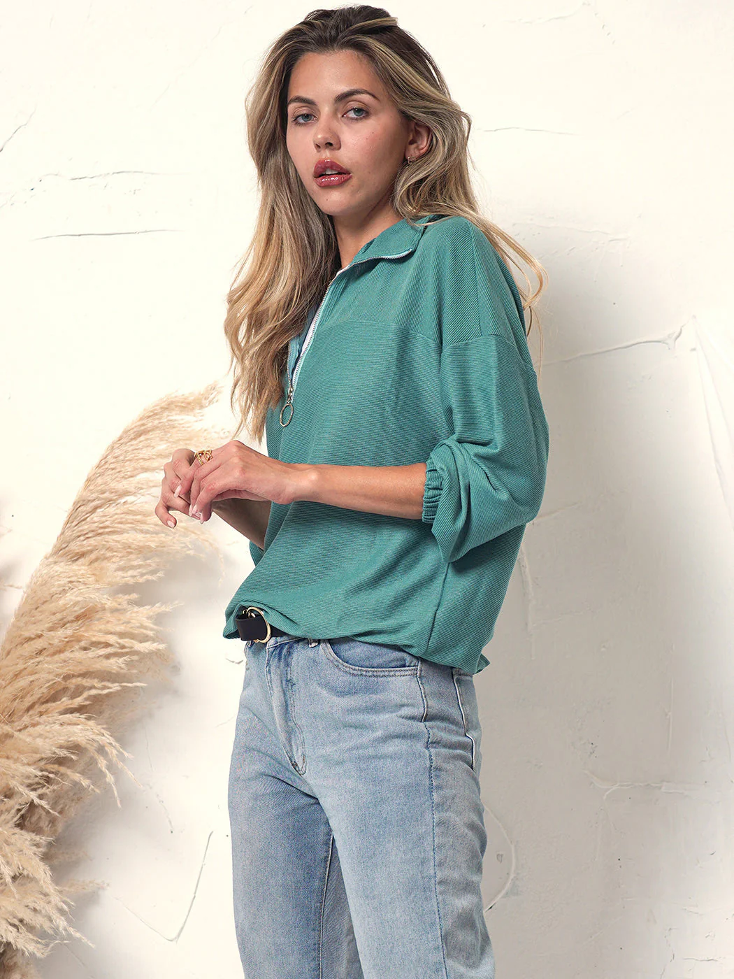 Zip-Up Textured Knit Sweatshirt - Image 5