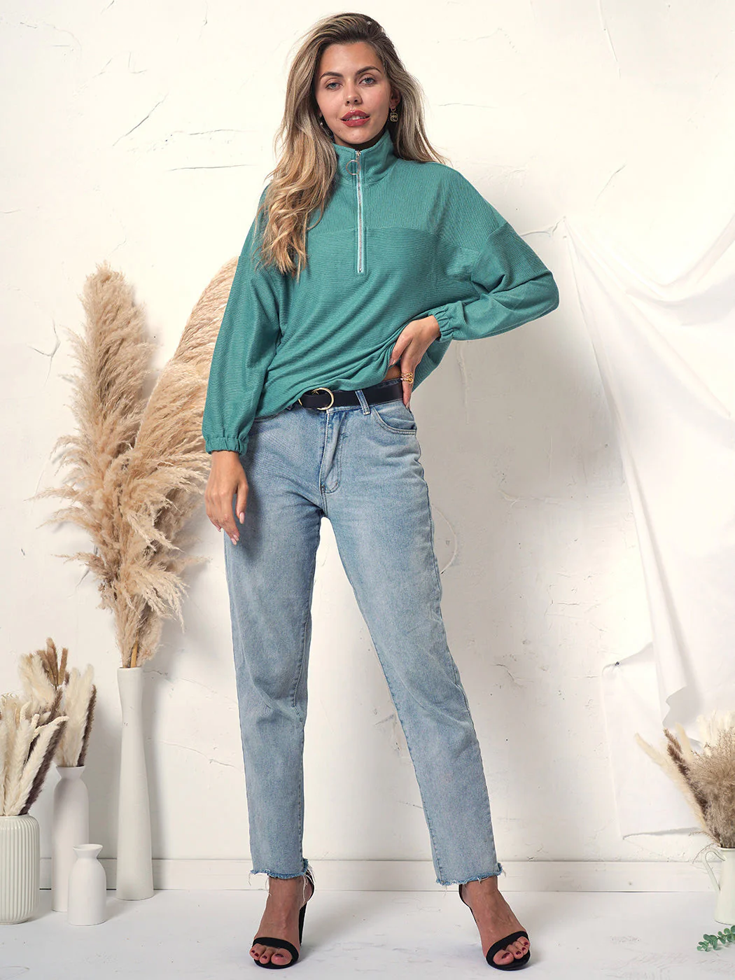 Zip-Up Textured Knit Sweatshirt - Image 6