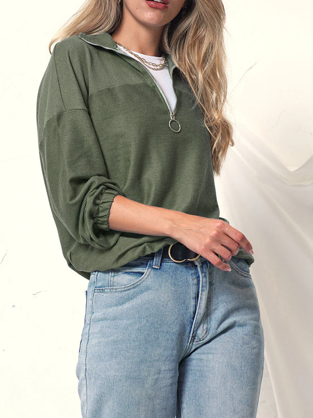 Zip-Up Textured Knit Sweatshirt - Image 8